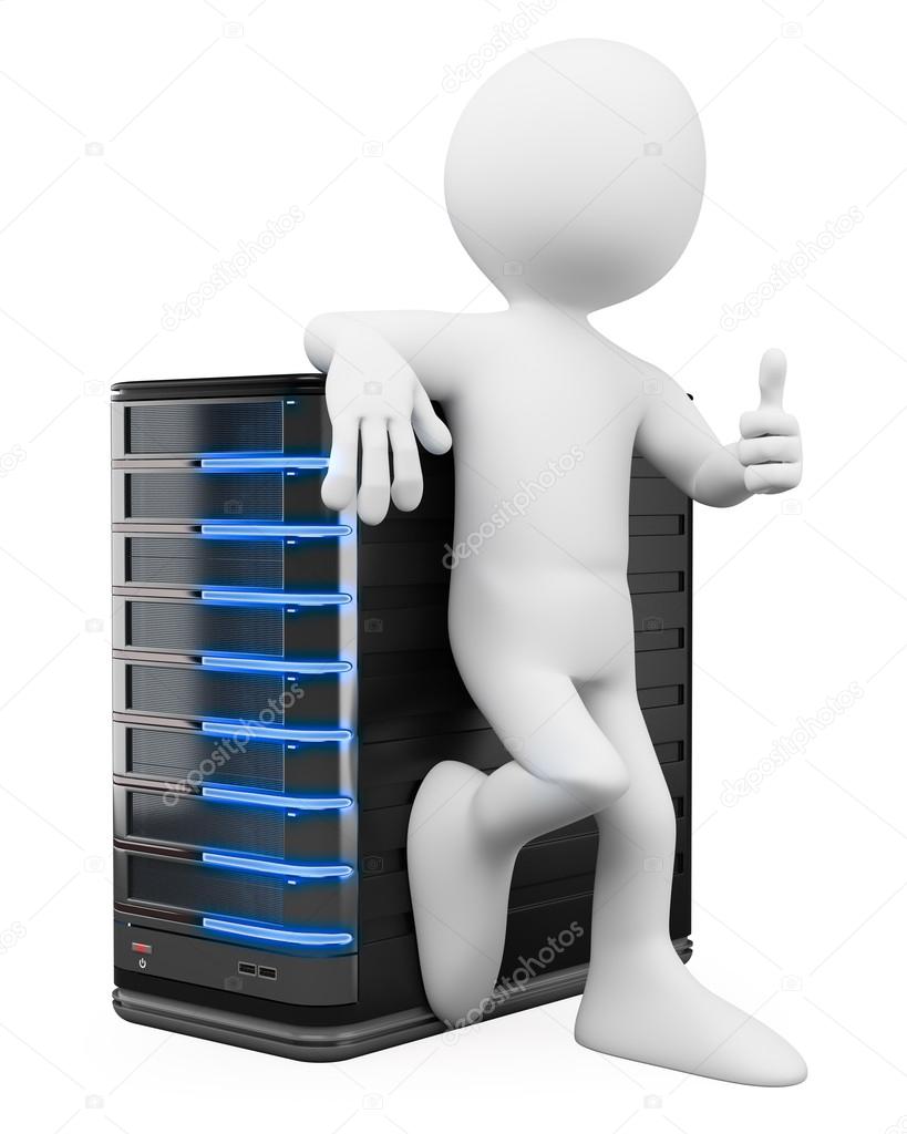3D white people. System administrator with a thumb up