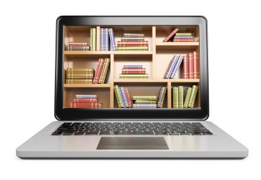 3D laptop. Dijital Kütüphanesi kavramı