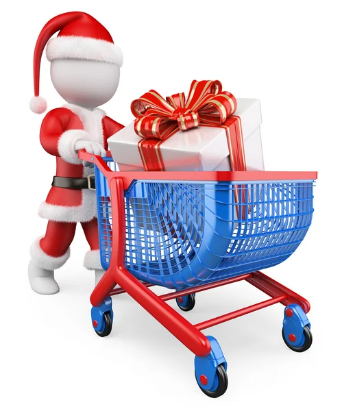 Gente blanca en 3D. Santa Claus compras regalos de Navidad —  Fotos de Stock