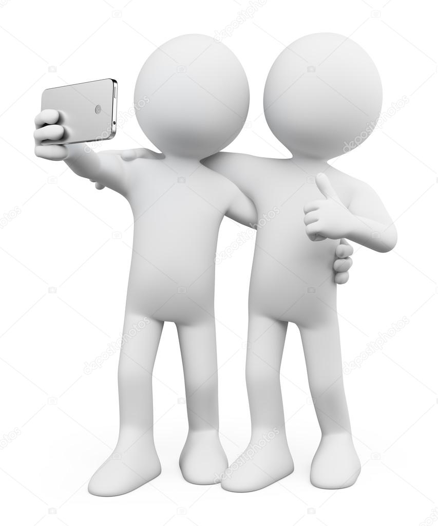 3D white people. Selfie with a friend