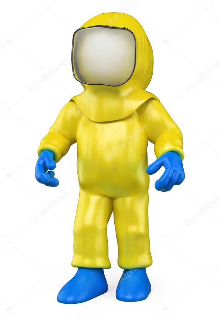 3D white people. Isolation suit. Biohazard