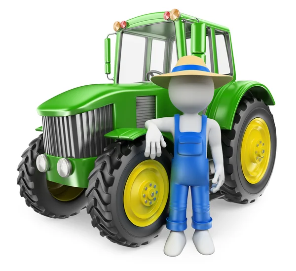 3D white people. Farmer with tractor — Stock Photo, Image