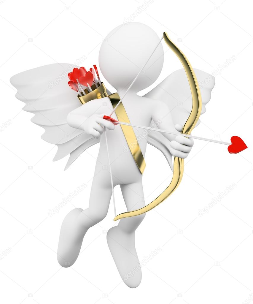 3D white people. Cupid shooting arrows of love
