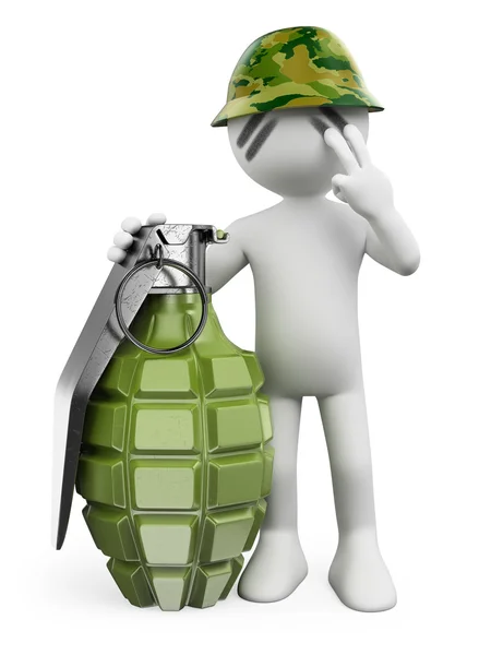 3D white people. Soldier with a hand grenade — Stock Photo, Image