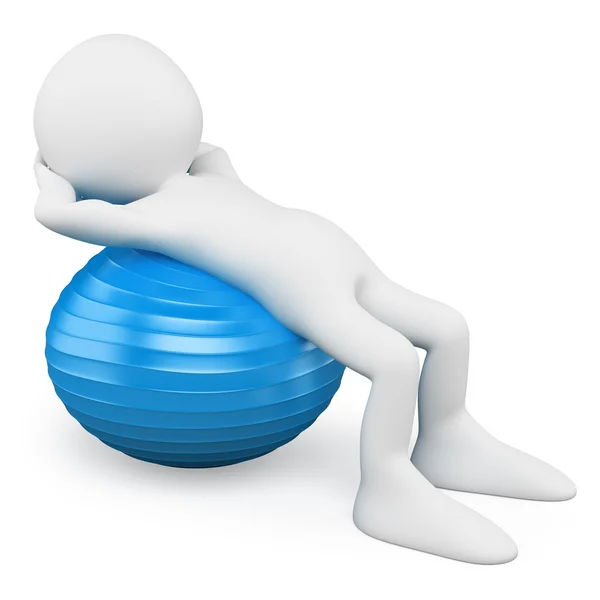 3D white people. Man exercising with a aerobics ball — Stock Photo, Image