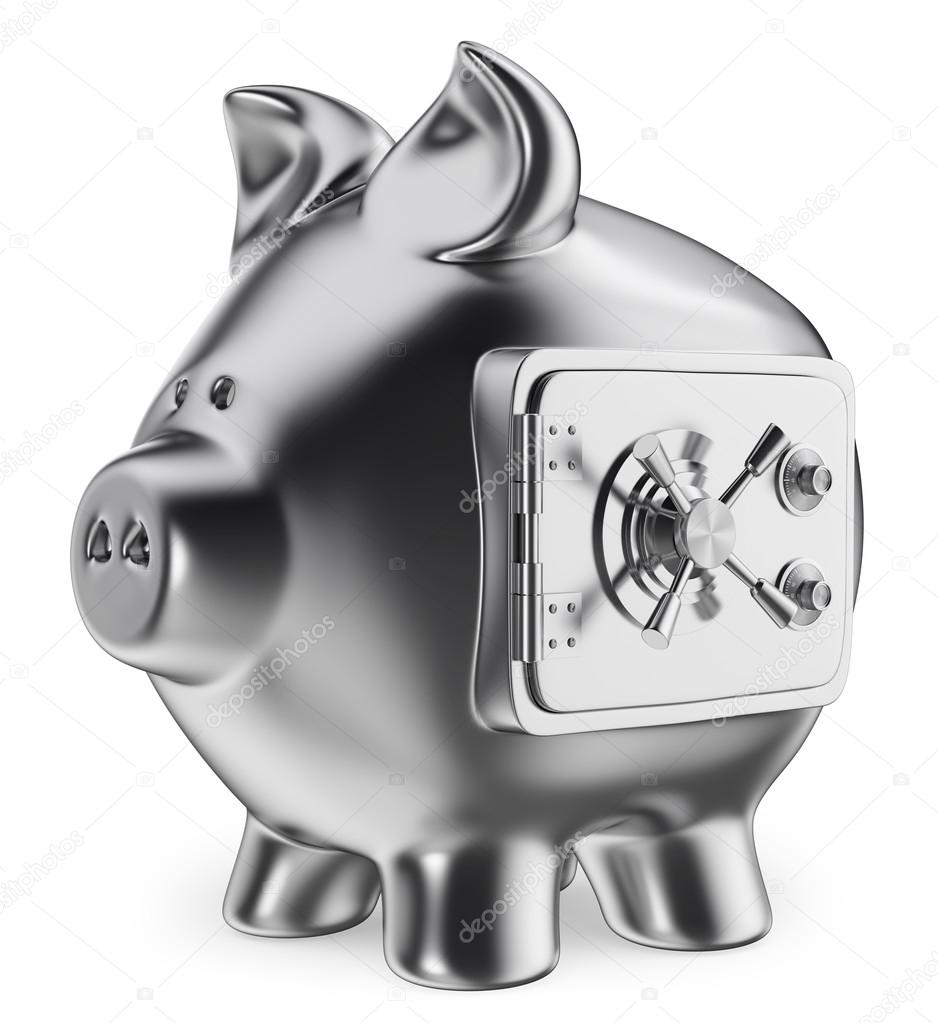 3D Piggy bank. Safe savings concept