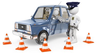3D beyaz insanlar. Polis bir Breathalyzer taşıma