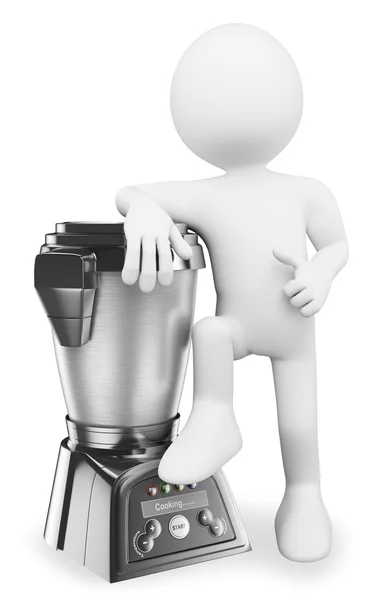 3D λευκούς ανθρώπους. Άνθρωπος με ένα σύγχρονο επεξεργαστή τροφίμων — Φωτογραφία Αρχείου