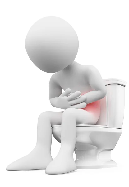 3D white people. Man with stomachache in the bathroom — Stock Photo, Image