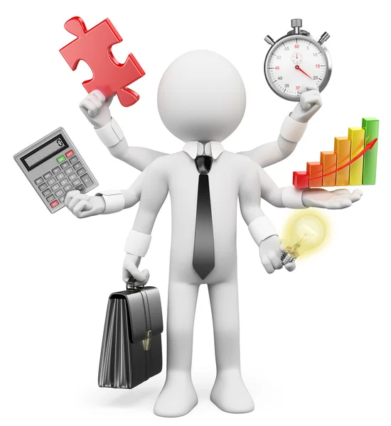 3D beyaz insanlar. çoklu görev iş adamı