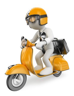 3D beyaz insanlar. İşadamı moto scooter üzerinde