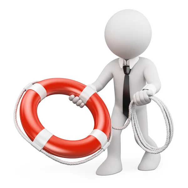 3D white people. Businessman throwing a life preserver — Stock Photo, Image