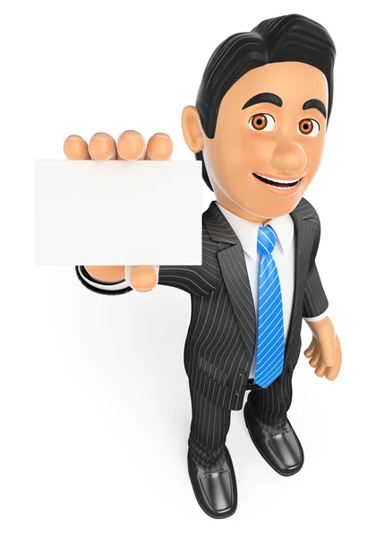 3D Businessman showing a blank card — Stock Photo, Image