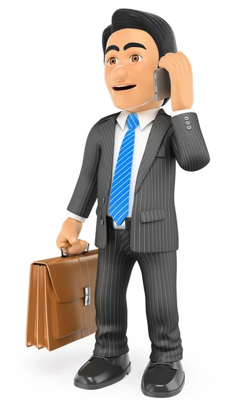 3D Businessman with his briefcase talking on the mobile phone — Stock Photo, Image