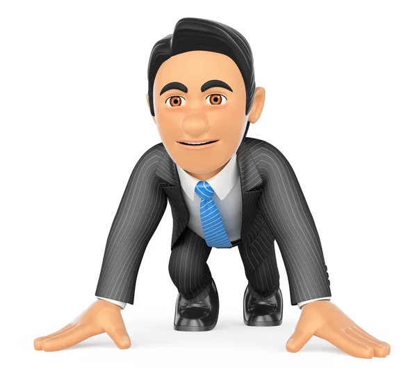 3D Businessman ready at the start of a race — Stock Photo, Image