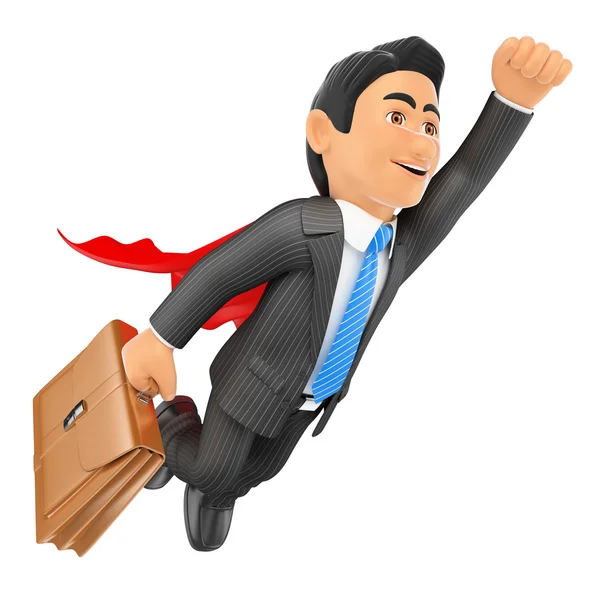 3D Super businessman flying with cape and briefcase — Stock Photo, Image