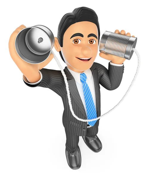 3D Businessman speaking through a can. Communication concept — Stock Photo, Image