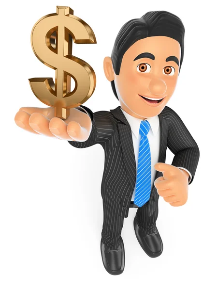 3D-zakenman met een gouden dollarteken — Stockfoto