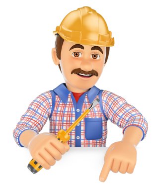 aşağı dönük bir tornavida ile 3D elektrikçi. Boş yer