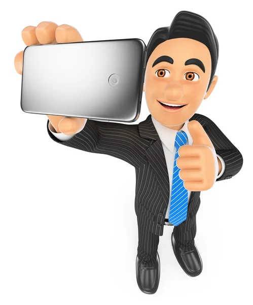 3D Empresário tirar uma selfie com telefone celular — Fotografia de Stock