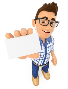 bir boş kartı gösterilen 3d genç genç