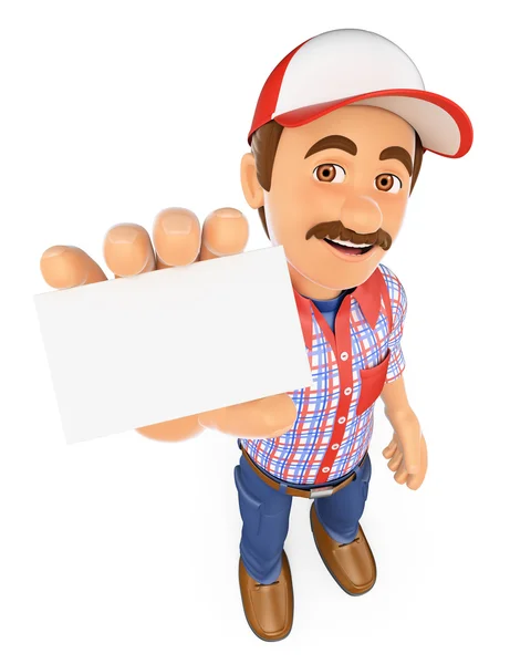 3D Worker showing a blank card — Stock Photo, Image