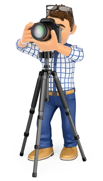 3D Photographer with camera and tripod taking a picture — Stock Photo, Image