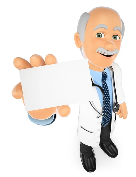 Doctor 3D mostrando una tarjeta en blanco — Foto de Stock