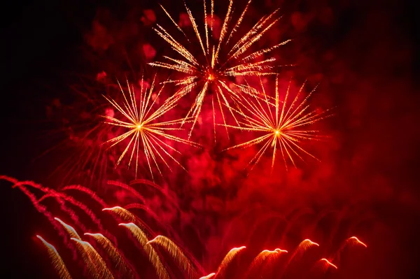 Colorful fireworks over dark sky — Stock Photo, Image
