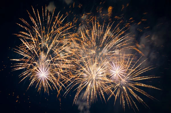 Fuochi d'artificio colorati sopra cielo scuro — Foto Stock