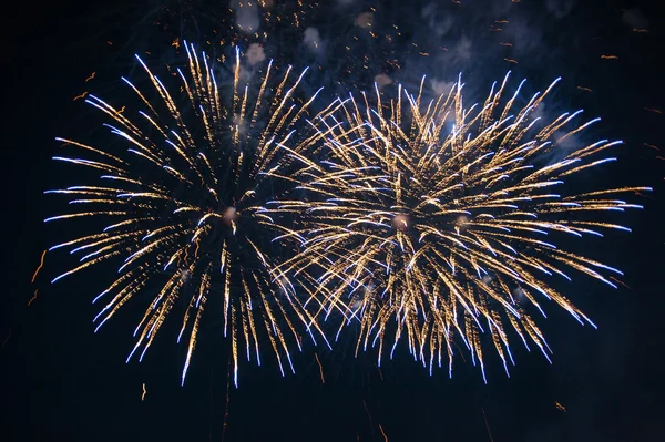 Fuochi d'artificio colorati sopra cielo scuro — Foto Stock