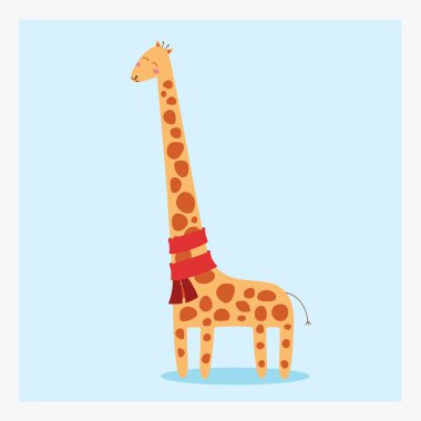 şirin mutlu düz vahşi hayvan zürafa birçok kahverengi noktalar ve kırmızı eşarp vektör
