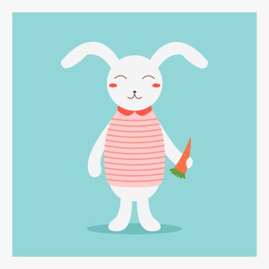 şirin mutlu düz evcil hayvan tavşan tavşan pembe yakalı pembe çizgili gömlekli turuncu havuç ile vektör