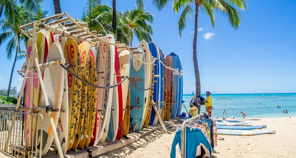 Tienda de alquiler de surf en la playa de Waikiki — Foto de Stock