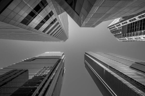 Looking up at office towers. Black and White.