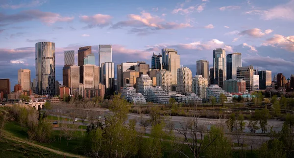 Image Panoramique Horizon Calgary Coucher Soleil Alberta Canada — Photo