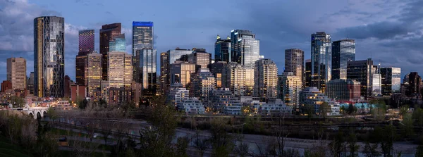 Panoramabild Över Calgarys Skyline Solnedgången Alberta Kanada — Stockfoto