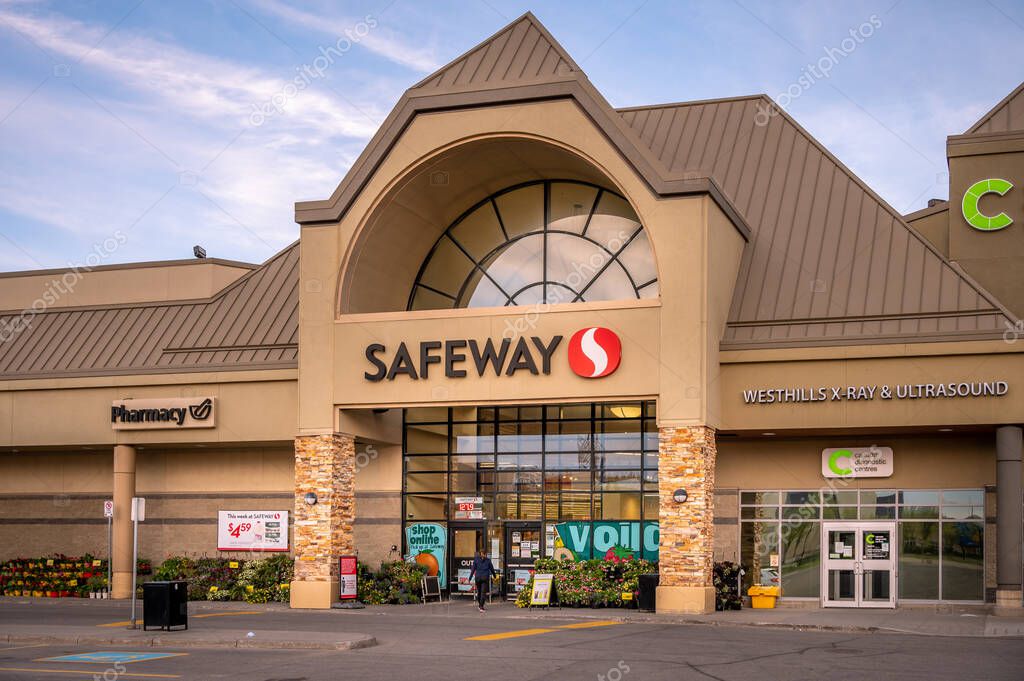 Calgary, Alberta - May 30, 2021:  Exterior facade of a Safeway grocery store in Calgary, Alberta.