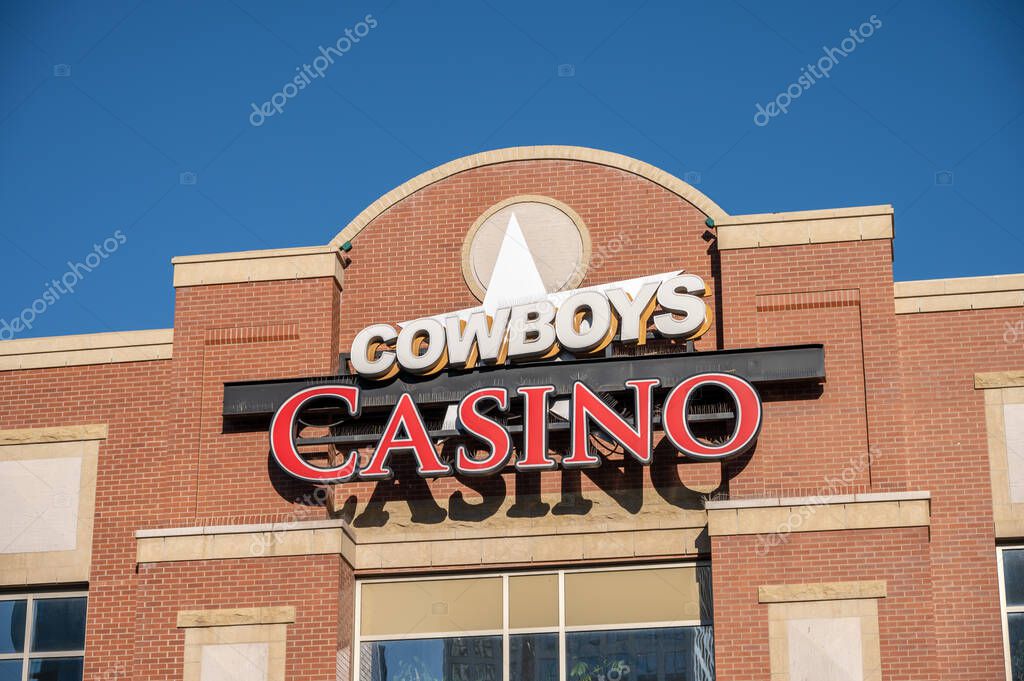 Calgary, Alberta - September 3, 2021: Exterior facade and logo of the Cowboys Casino at the Calgary Stampede grounds.