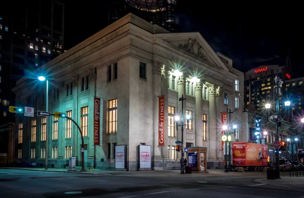 Goodlife Fitness store at night