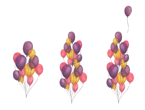 Conjunto Balões Pacote Desenhado Mão Balões Coloridos Partido Saudação Arte — Fotografia de Stock