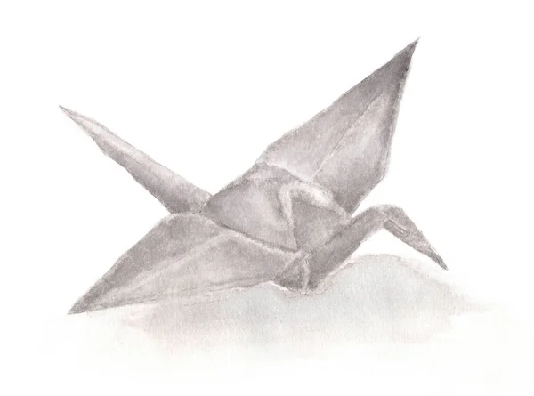 Aquarel Van Origami Kraan Witte Achtergrond — Stockfoto