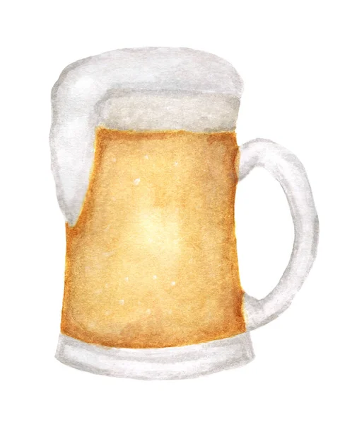 一品脱啤酒和一个玻璃杯 啤酒分离的白色背景 与剪贴路径 水彩画 酒精饮料 — 图库照片