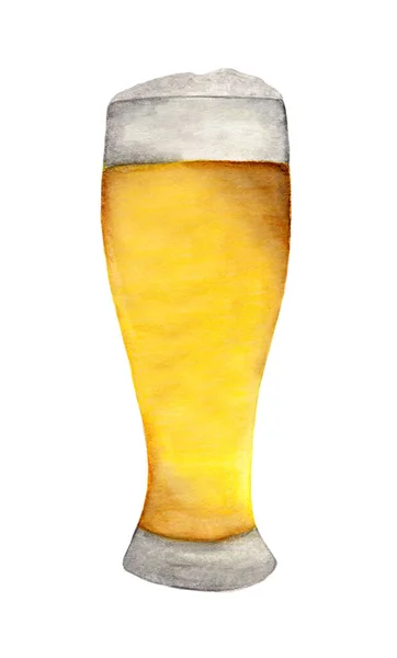 白い背景に隔離されたビールのガラス クリッピングパス 水彩画のイラスト アルコール飲料 — ストック写真