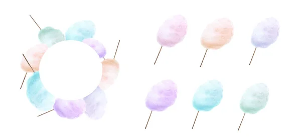 Set Van Sweet Cirkel Frame Met Kleurrijke Cotton Snoepjes Tekening — Stockfoto