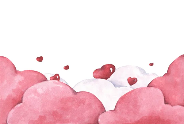 Rote Herzen Formen Sich Auf Wolken Illustration Von Liebe Und — Stockfoto