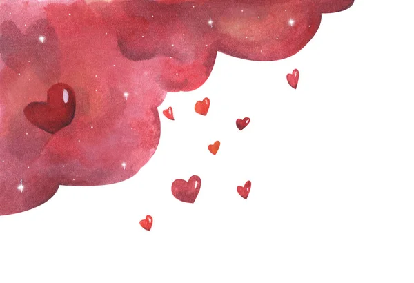 Rode Harten Vormen Zich Wolken Illustratie Van Liefde Valentijnsdag Aquarelillustratie — Stockfoto