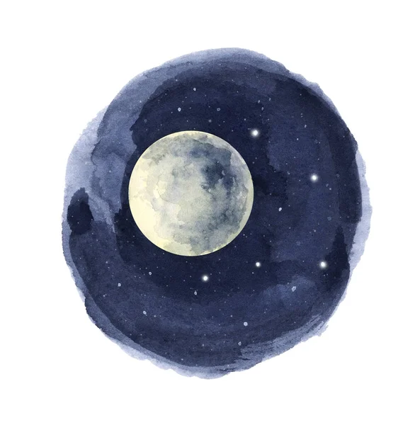 白い背景に孤立した円の中の水彩夜の空 — ストック写真