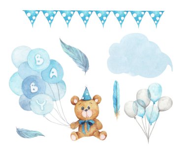 Suluboya bebek partisi. Bir dizi tasarım elemanı. Beyaz arkaplanda izole.