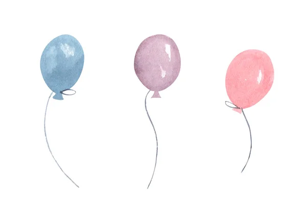 Watercolor Air Balloons Isolated White Background Greeting Decor — Stock Photo, Image